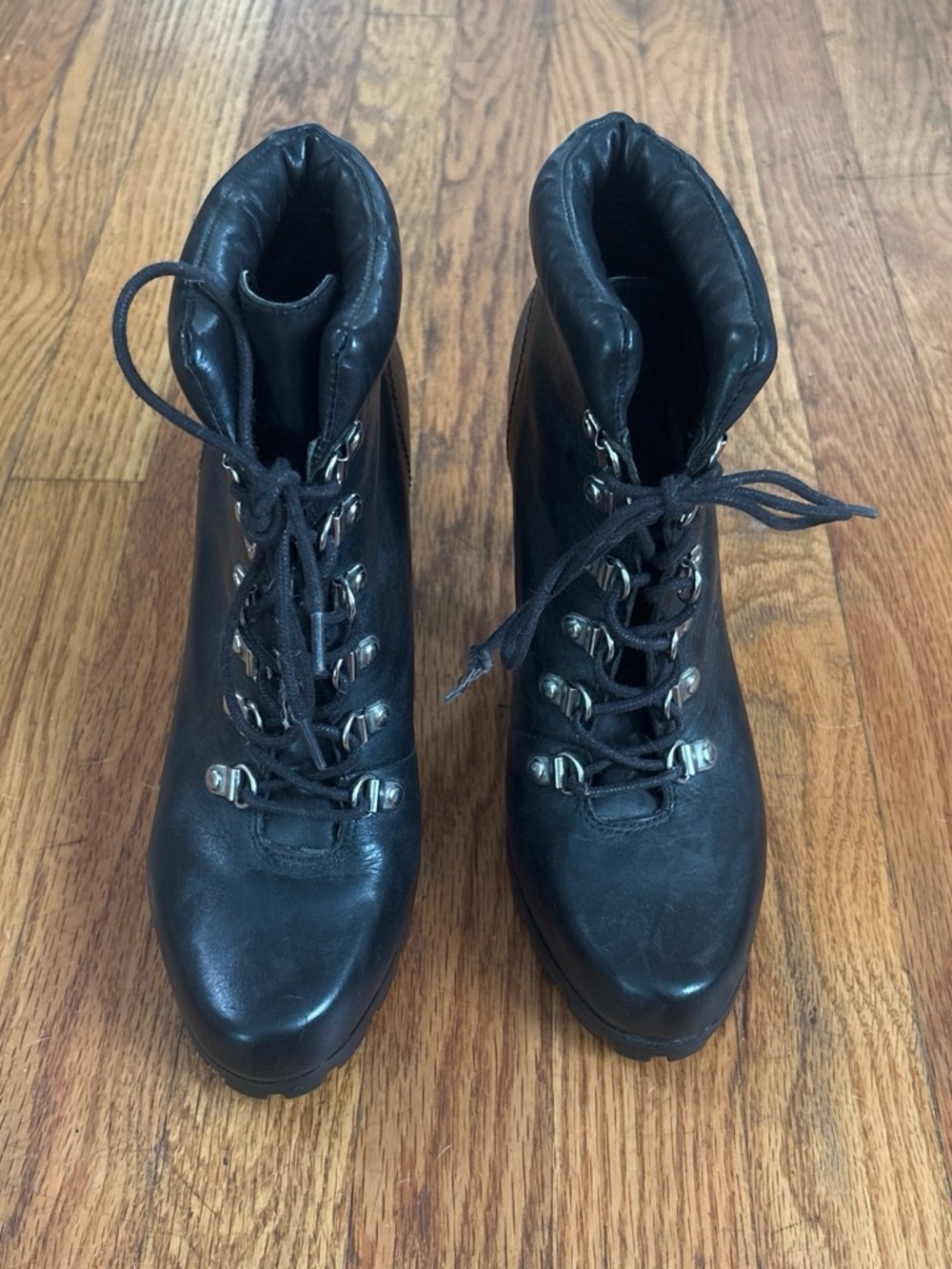 Lauren Ralph Lauren Black Leather Lace-Up Ankle Boots - Women